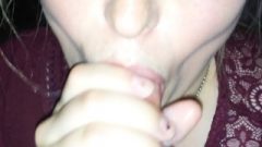 Saliva Glazed Lips- Her Wet Pink Mouth Swallowing My Massive Spunk Load HOT POV!