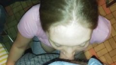 A Quick Blow Job And A Massive Load Of Cum. She Swallows It.