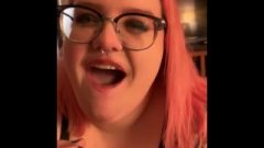 Pink Haired Fat Receives A Mouth Full Of Sperm