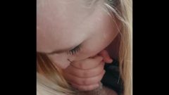 Blow-Job Outside By Fair-haired Leads To Oral Creampie